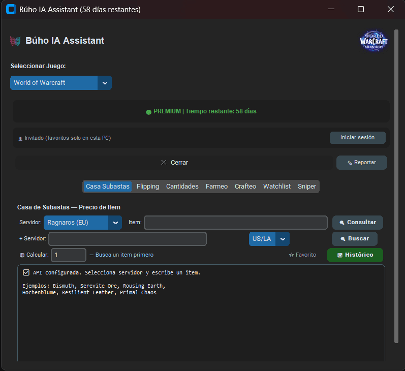 Interfaz de Búho App en WoW Retail